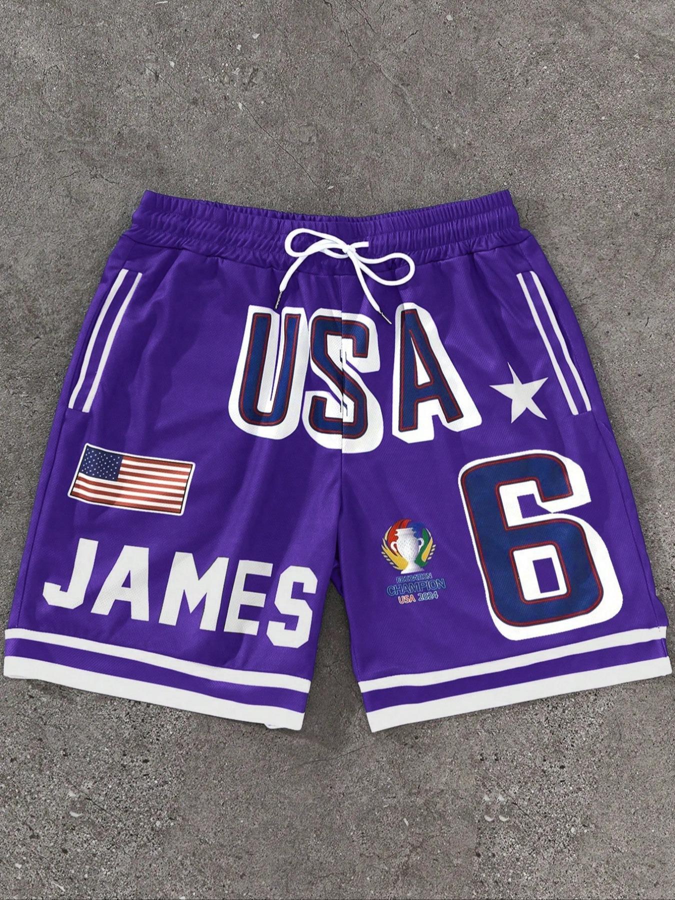 Men's Letter & Number Print Basketball Shorts, Regular Fit Casual Comfy Breathable Shorts for Summer, Men's Bottoms for Daily Wear