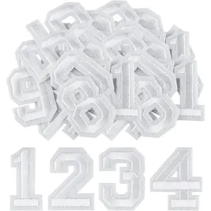 40 Pcs 2 Inch White Iron on Embroidered Number Patches 0-9 for Clothing Pants Hats Bags