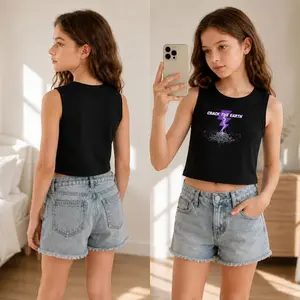 Girls Crack The Earth Graphic Tank Top with Lightning Print Youth Size Sleeveless Crop Top for Daily Wear Summer Outfit Vacation Photoshoot Casual Fashion Trendy Cool Design Comfortable Fit Easy to Match with Shorts and Jeans Perfect for Hot Weather