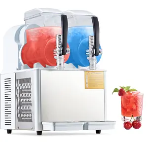 Commercial Slushy Machine 370W Dual Tank,8L/2Gal Frozen Drink Maker with Powerful Compressor, Stainless Steel Margarita Machine with LED Lights & Self-Cleaning for Bars, Restaurants, Parties