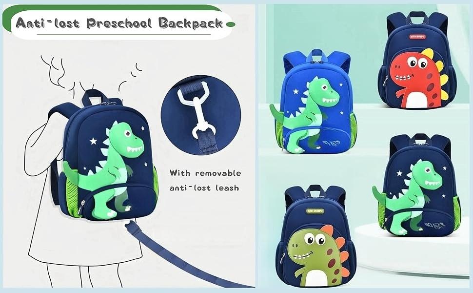 X-CBP23  Dinosaur Anti-lost Backpack for Toddler Boys,Kids Bookbag for Preschool Boys Backpack, Fit A4 Folder, 02-Green+Orange