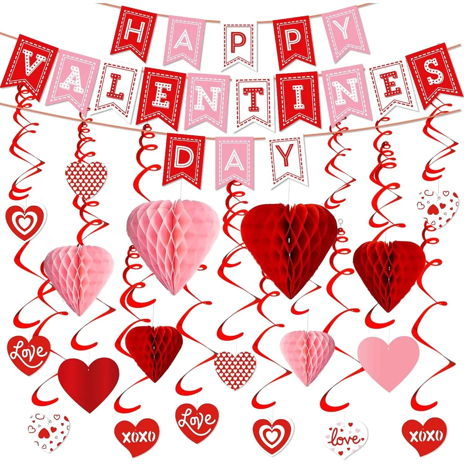 Valentines Day Decorations Kit 31 count Valentine's Swirl  Decorations with Heart  Balls, Foil Swirls & Banner, Romantic Valentine Party Decor for Classroom  Wedding Galentines Decor