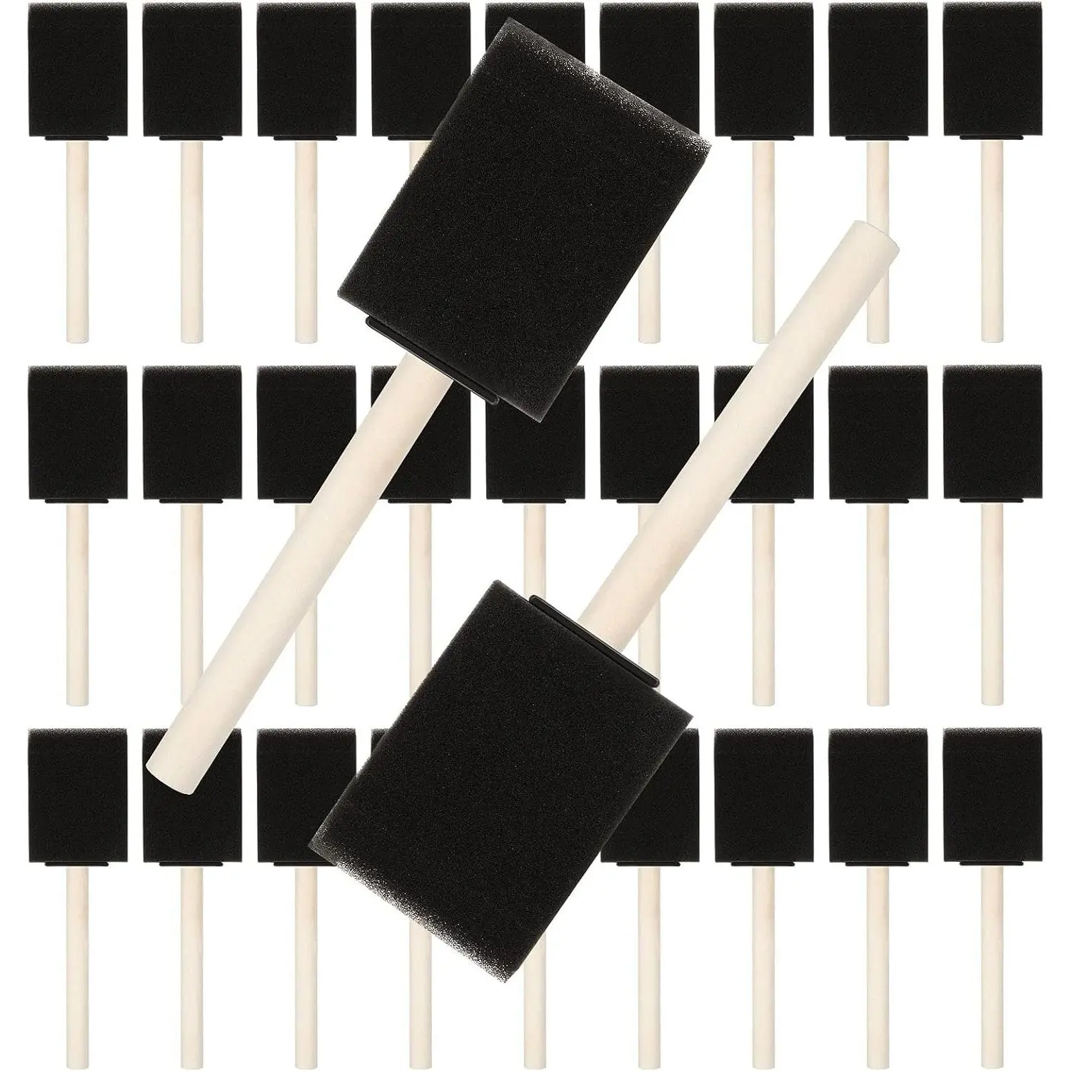 100 Pack 2 inch Foam Sponge Brush with Wood Handle for Acrylics, Stains, Varnishes, Crafts