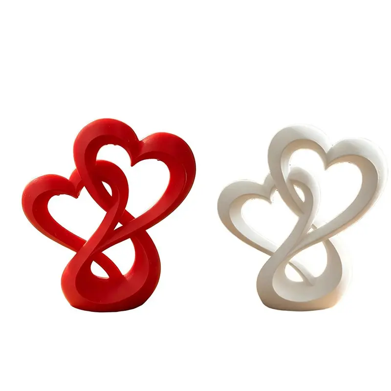 2pcs Eternal Woven Heart Statue Home Decoration Collectible Figurine, Durable Plastic, Heartwarming Home Decor, Desktop Decorative Ornaments, Anniversary Gift
