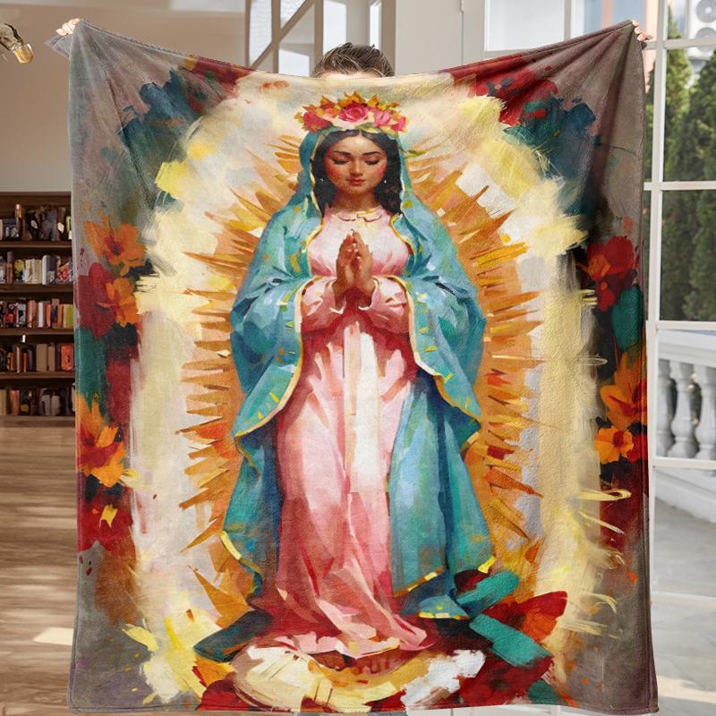 Surprise Virgin Mary Blanket, Soft Warm Throw, Virgin Mary Flannel Throw Blanket Snug Cozy Touch Super Soft Neutral Color
