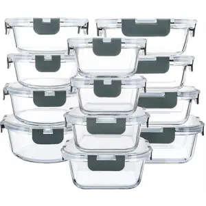 24-Piece Glass Food Storage Containers with Upgraded Snap Locking Meal Prep Containers Set - Airtight Lunch Containers, Microwave, Oven, Freezer and Dishwasher