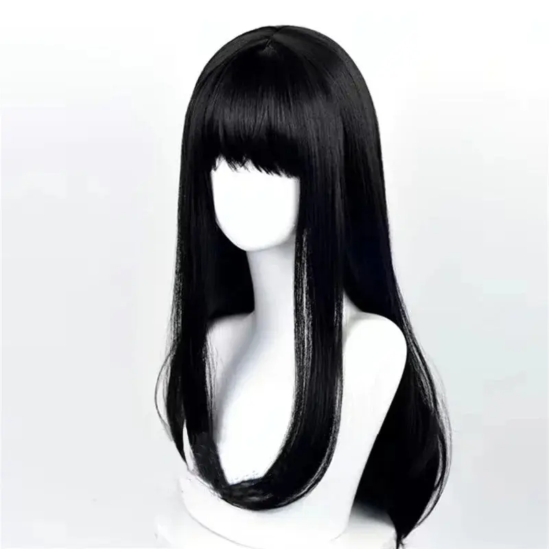 2026 NEW Cartoon Character Cosplay Hair Extensions Synthetic Wigs Natural Breathable Head Cover Black Long Straight Wig Hat for Women