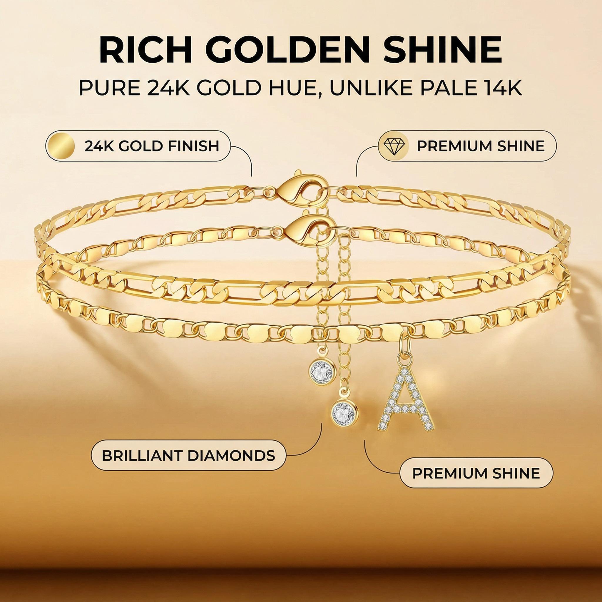 Letter Layered Ankle Bracelets for Women Dainty Chain Initial Pendant Anklets Set Hypoallergenic A-Z Gifts for Girls Trendy Adjustable Size Waterproof Costume Accessories