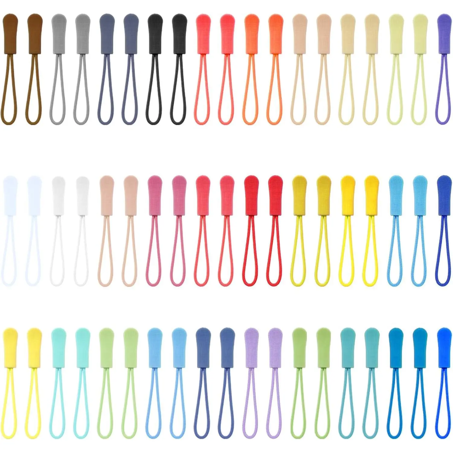 60 count Zipper Pulls 12 Colors Nylon Cord Zipper Tag  for Clothes, Luggage, Backpacks, Jackets,Handbag Tents, Sweatshirt