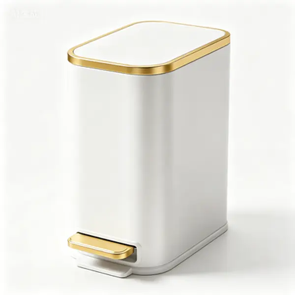 Soft Close Trash Can with Lid 5 Liter, 1.3 Gallon Stainless Steel Garbage Can, Step Pedal Waste Basket with Removable Inner Bucket, Slim Design for Bathroom, Toilet, Office, Bedroom, White and Gold