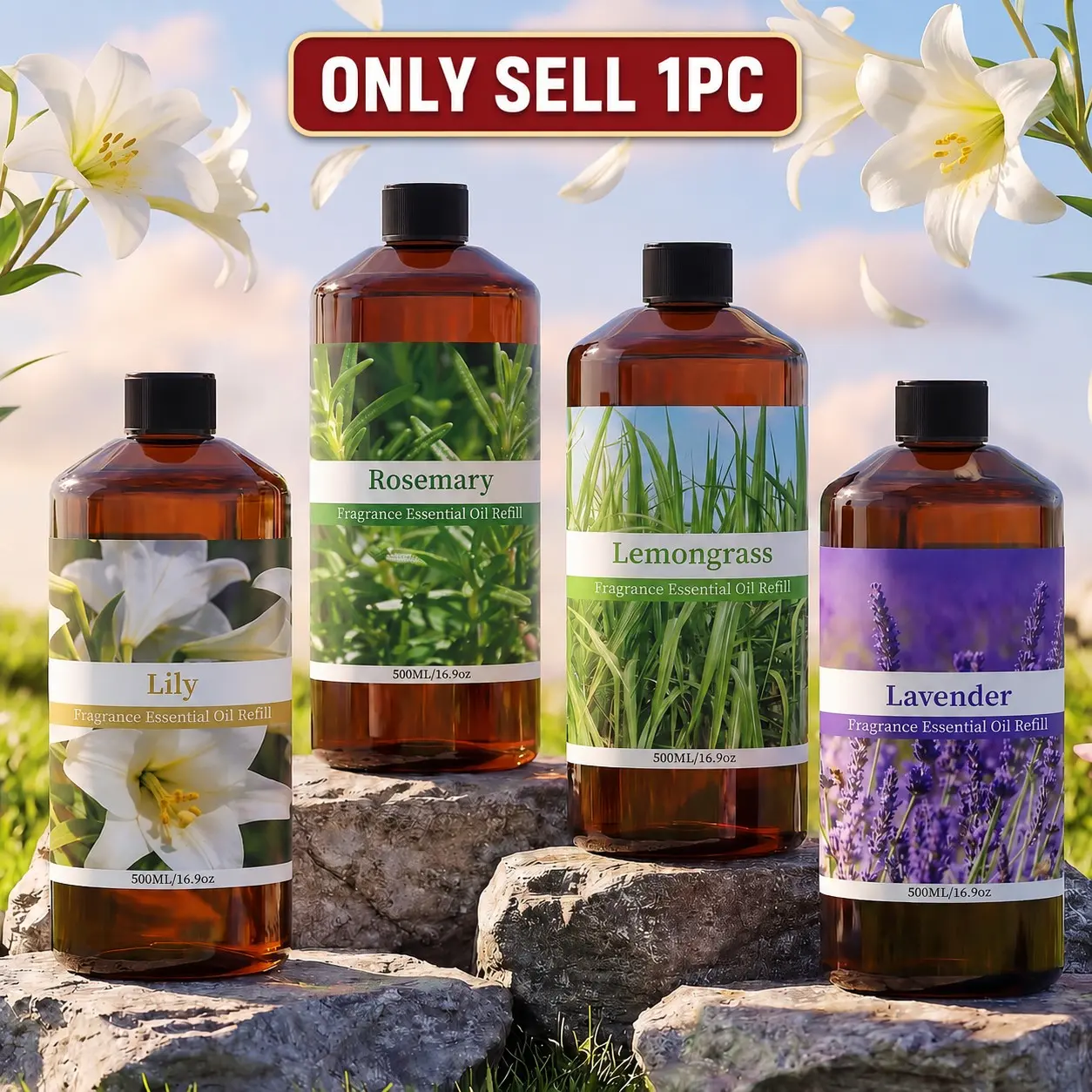 500ml Aromatic Essential Oil Refill—Plant-Based Extract, High Concentration, Long-Lasting Fragrance. Ideal for adding aromatic essential oils to various diffusers. Also makes a great holiday gift.