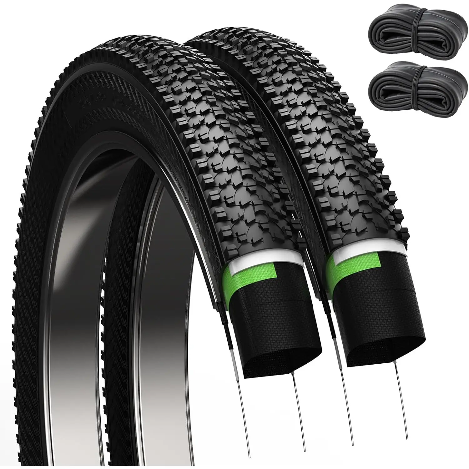 2‑Pack Mountain Bike Tire & Tube Set, 24/26 x1.95/2.125" Folding Replacement Tires, Puncture & Wear‑Resistant with 2 Inner Tubes and Tire Levers
