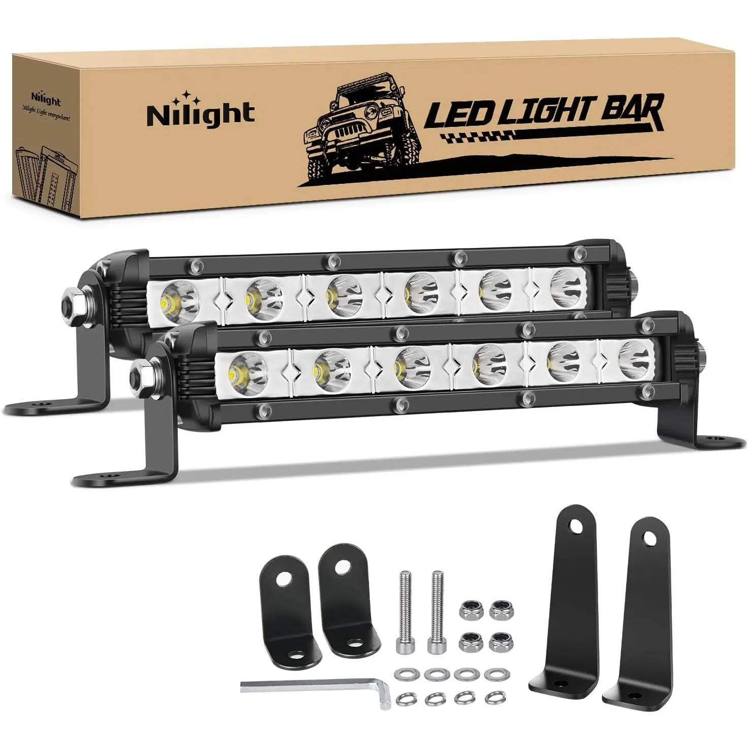 Nilight Single Row LED Light Bar Ultra-Slim Spot Light Bar 2PCS 7 Inch 18W Fog Light Driving Light Work Light Roof Bumper Light for Offroad 4x4 Trucks Polaris RZR SUV ATV UTV dealsforyoudays, Led Lights Car, Auxiliary Lights