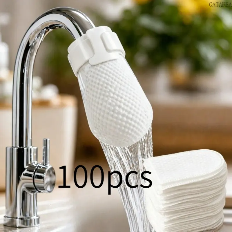 100 Pack Faucet Filter Bags with 100 Filter Cartridges and 10 Fixing Straps, Kitchen Drain Filter, Efficient Pre-filter to Catch Rust, Sediment and Impurities, Practical Water Purification Accessories