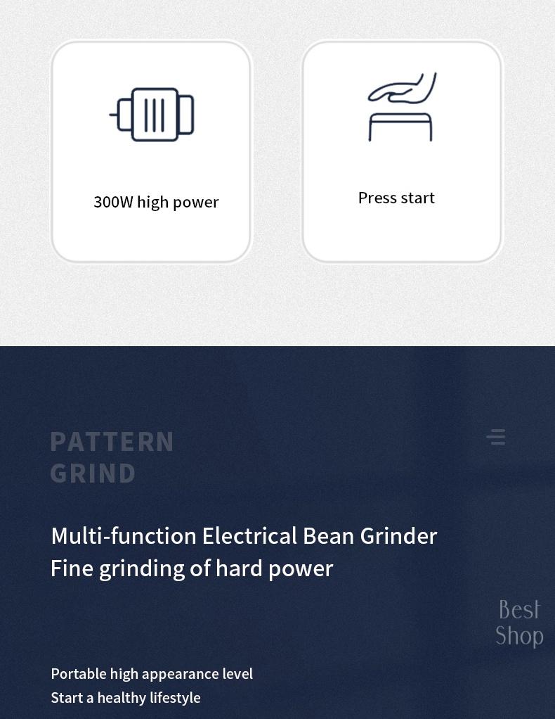 300W Electric Coffee Grinder for Fast Grinding—Perfect for Beans, Spices, Nuts & More. Compact and Portable, This Ultra-fine Powder Grinder Doubles As A Food Processor and Mixer for All Your Kitchen Needs. Multi-Function Grinding Tlools