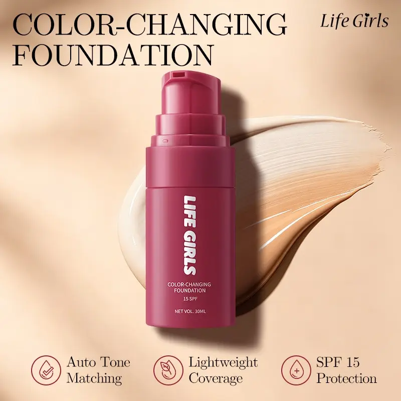 Korean Color Changing Foundation Liquid, Perfect Base Makeup, 24hr Long-Lasting Vegan Formula, 15spf Sunscreen, Beauty Products, Concealer & Foundation
