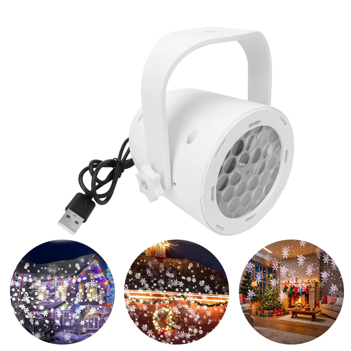 Snowflake Projection LED Light, HD Film Projector, Romantic Atmosphere Lamp, 360° Rotating Hanging Stand, Ideal for Festivals, Parties, Indoor, Bedroom, RV, Car