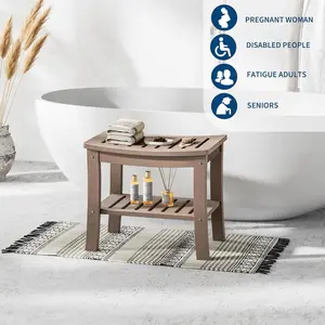 20.6 Inch Shower Bench, HDPE Waterproof Shower Stool with Storage Shelf, 400LBS Capacity,  Durable Bathroom Furniture, Non-Slip Bathroom Chair for Elderly, Seniors & Shaving, Brown