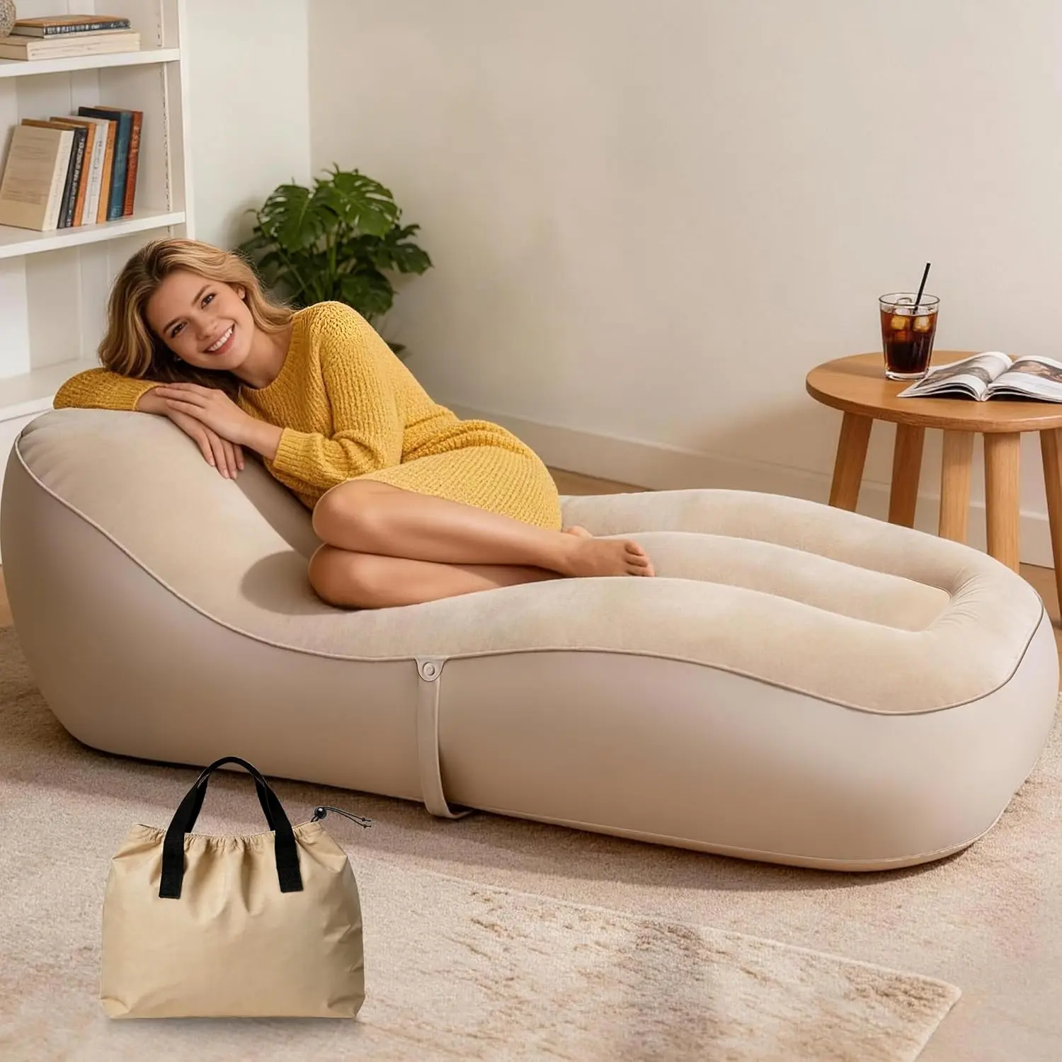 Inflatable Couch for Camping, Blow-Up Couch for Adults with Storage Bag, Heavy Duty Flocked Inflatable Sofa Bed Indoor, Portable Air Sofa Bed Mattress,Comfortable Inflatable Air Sofa Couch