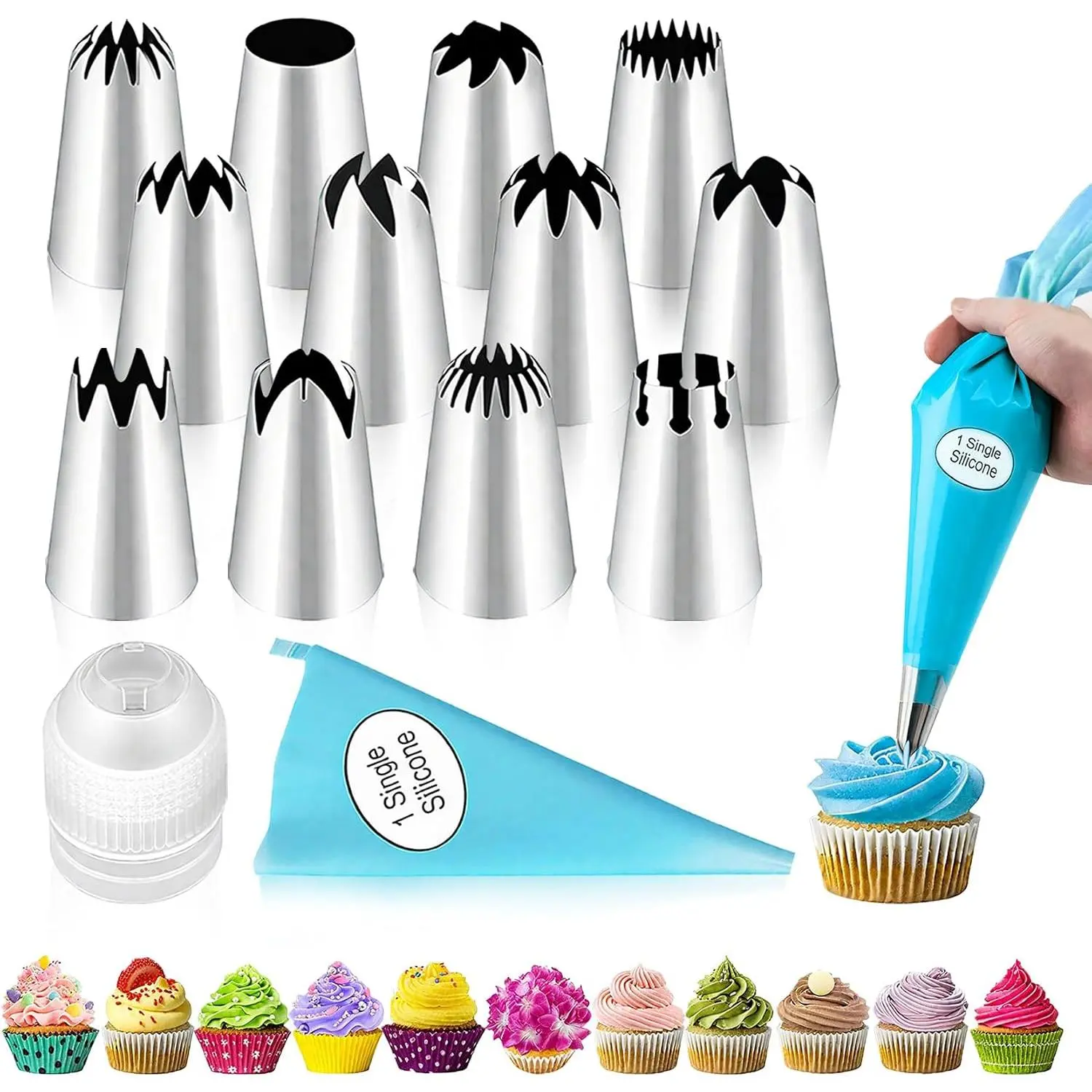 Large Piping Tips Set - 14 count  Stainless Steel Icing Nozzles Kit Cake Decorating Tools For Cupcake Cookie Pastrys Dough