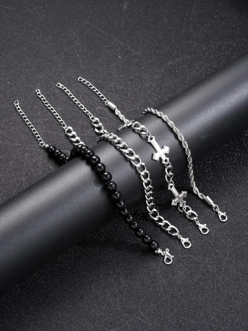 Punk Style Cross Design Chain Bracelet, Stainless Steel Bracelet, Stackable Bracelets, Couples Gifts, Trendy Jewellery Accessories, Fashion Jewelry for Party, Daily Clothing Decor, Jewelry for Birthday Gift, Trendy Fashionable Accessories