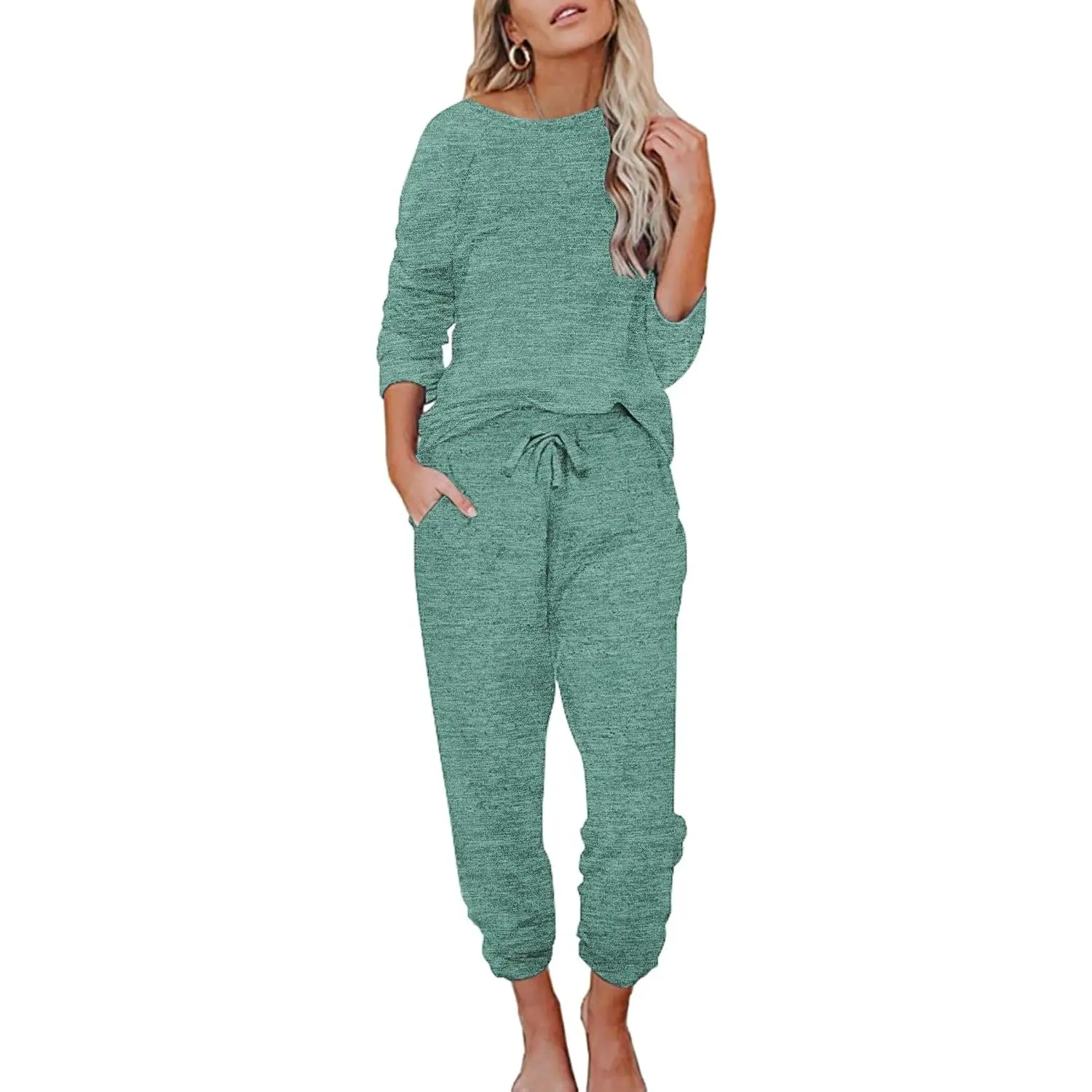 Womens Pajamas Set Long Sleeve Loungewear Soft Lounge Set Joggers with Pockets