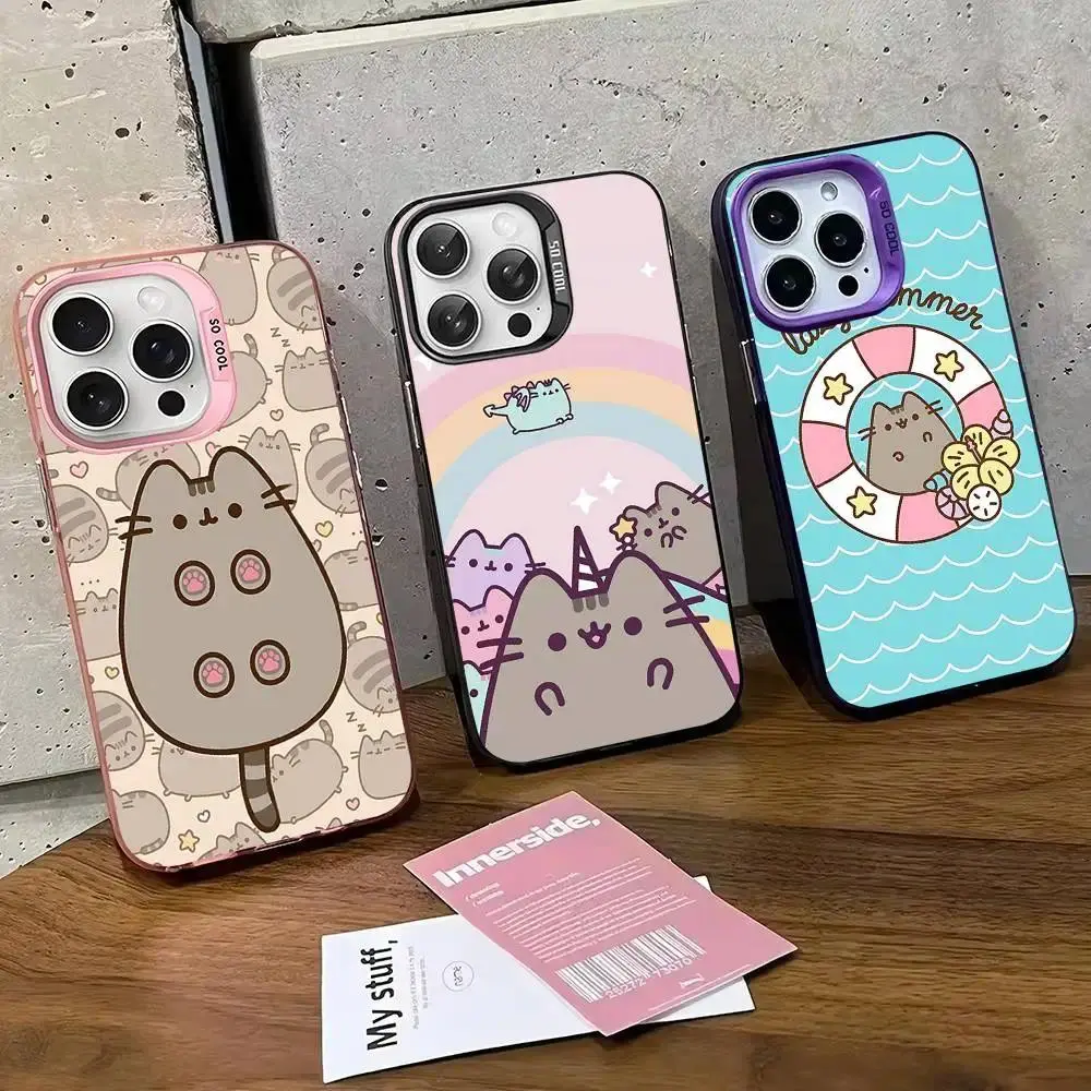 Cartoon P-Pusheens Cat Phone Case For iPhone 17 Promax 17Air 17E 16 15 14 13 12 11 Plus Pro Anti-Drop Anti-Fall Shockproof IMD Smartphone Back Cover