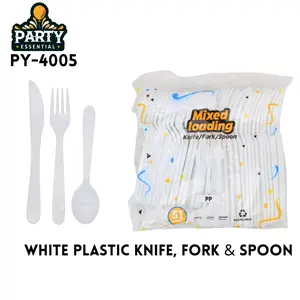 Disposable cutlery set white plastic knife fork spoon party picnic home 51-piece set