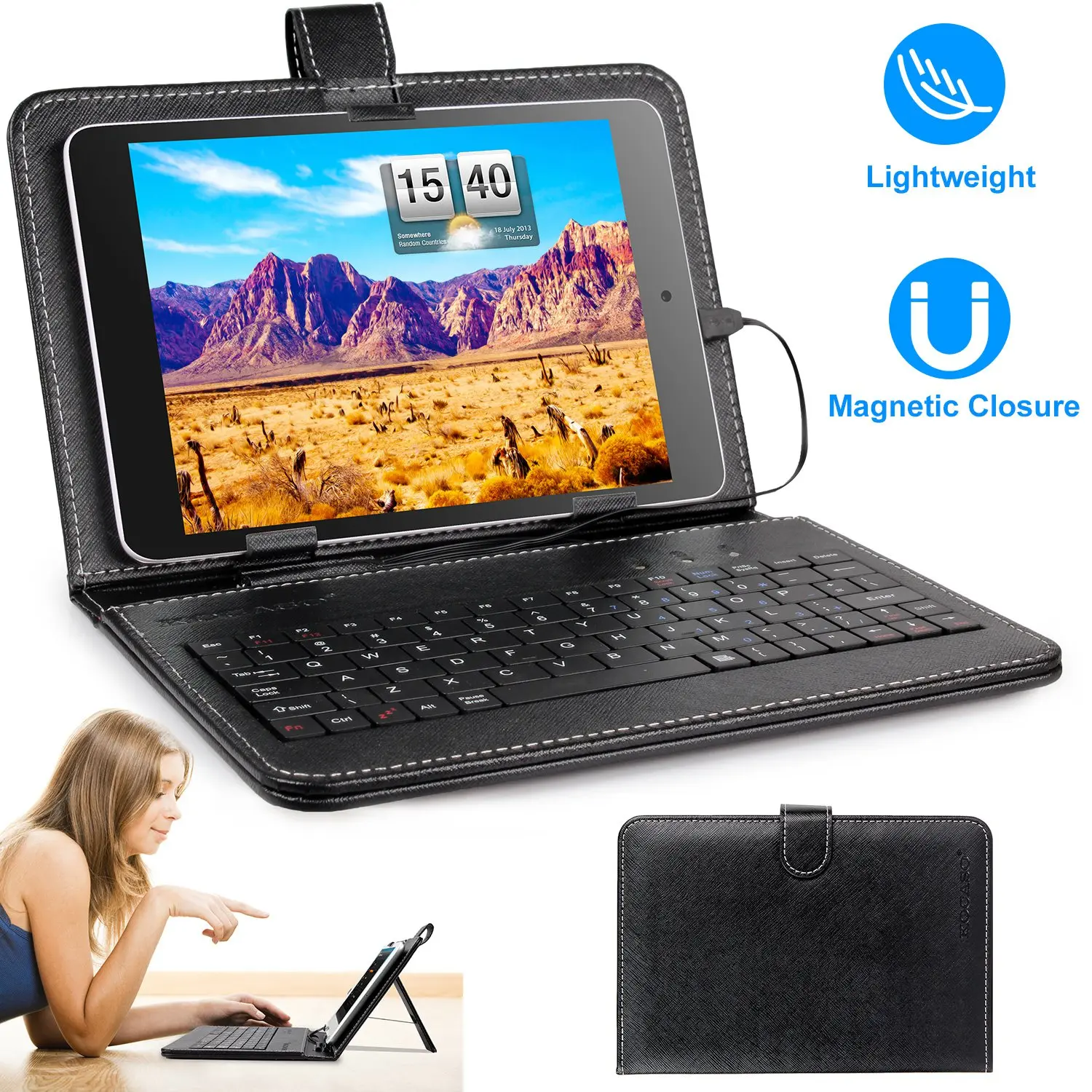 7.9-Inch Tablet Keyboard Case, PU Leather Protective Folio with USB Wired Keyboard, Built-in Stand for Tablets