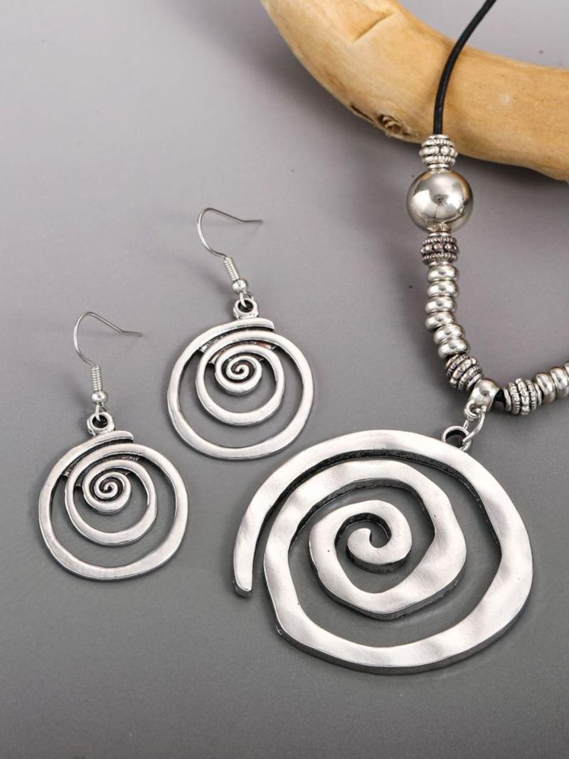 Boho Style Vortex & Beaded Decor Pendant Necklace & Dangle Earrings (3pcs/set), Fashion Vintage Elegant Set for Party, Daily Clothing Decor, Trendy All-match & Exquisite Jewelry for Birthday Gift, Fashionable Jewelry Set, Appeal Accessories, Gift Ready