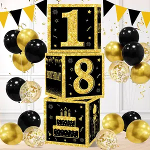 Black and Gold 18th 30th Birthday Box Birthday Party Decorations for Home Birthday Box Happy BIrthday Baby Shower Party Supplies