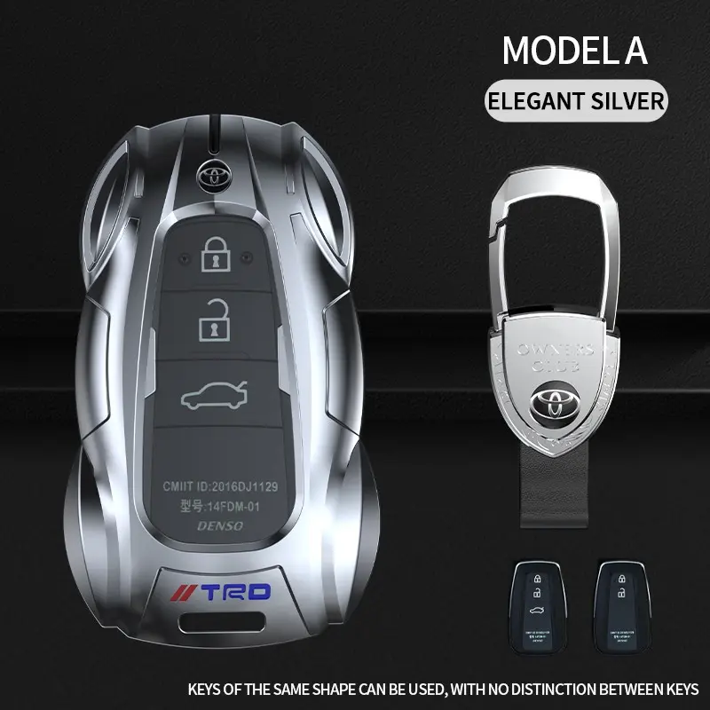 Suitable for Toyota RAV4, Camry, Corolla, Avalon, Wildlander / RAV4 Hybrid, C-HR / IZOA metal car key protection cover case, key sleeve, keychain, remote control cover, keychain accessory, cool sports car design