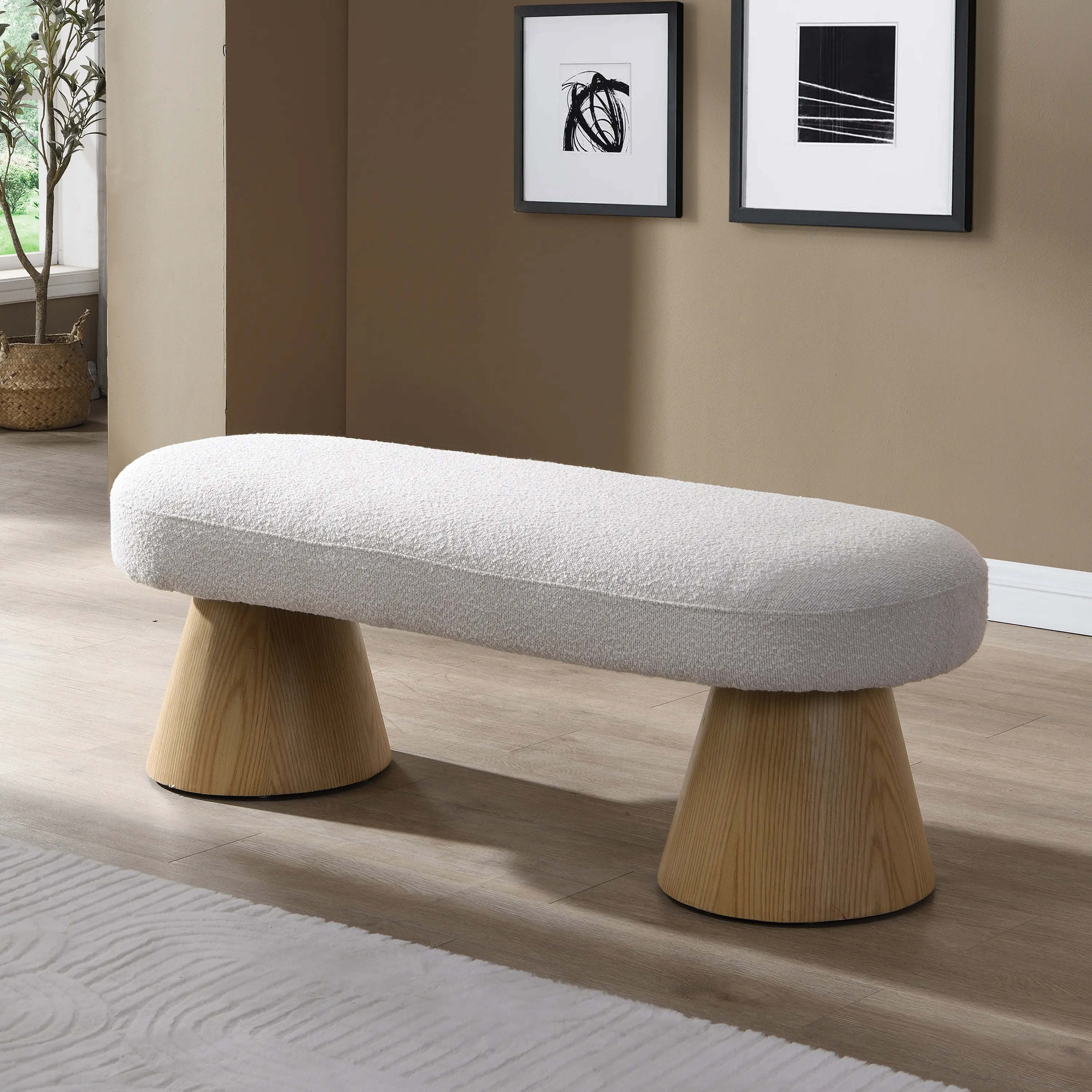 ARCH Upholstered Dining Bench - Sturdy Build, Comfortable Upholstery, Beige Stool Top, 300 LBS Capacity, Space-Saving Silhouette, Spot Clean with Mild Detergent, Versatile Seating for Dining Room, Bedroom, Indoor Furniture, Ottoman, Entryway