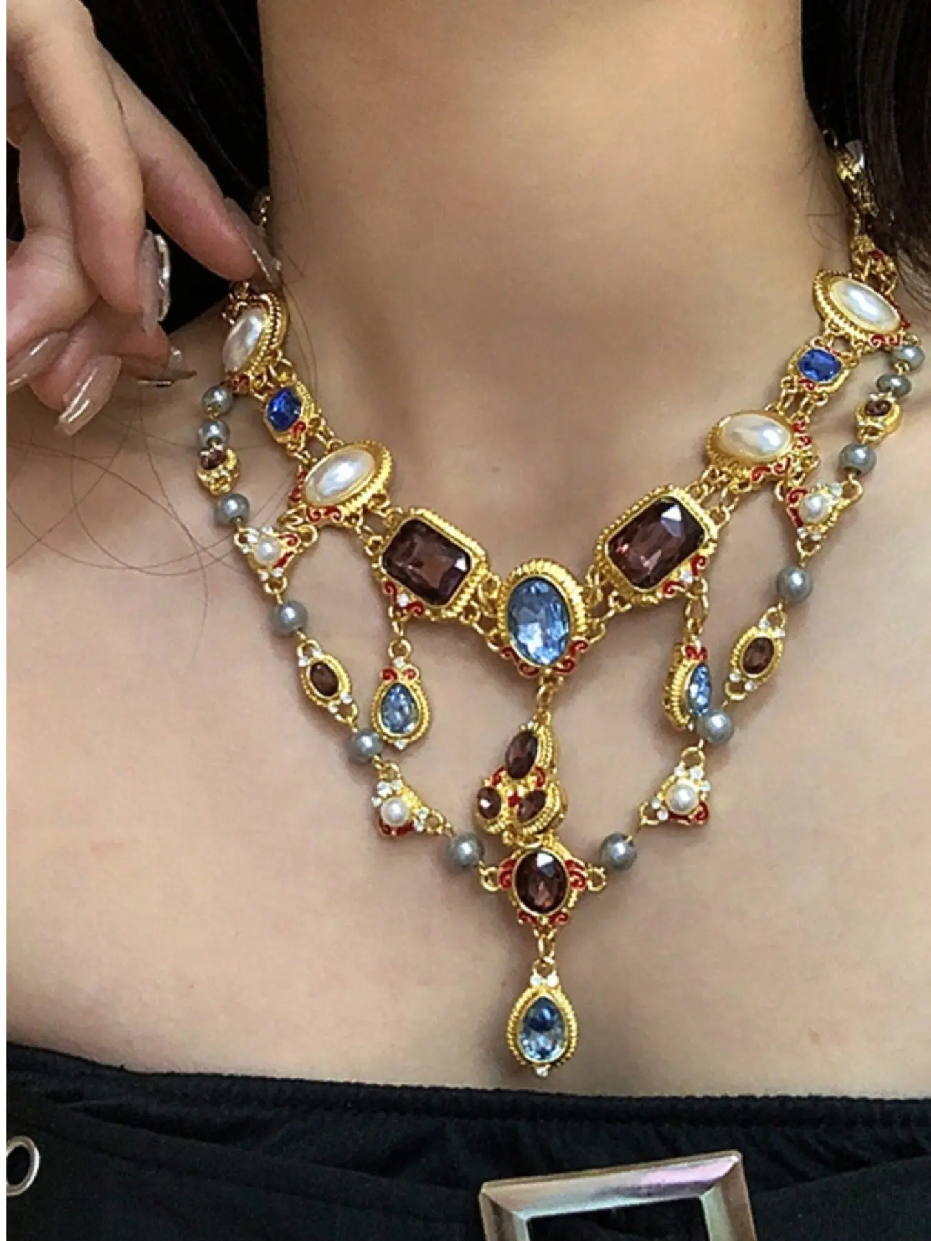 Elegant Crystal Tassel Choker Necklace, Vintage French Court Style, Perfect for Women's Daily Wear, Festive Events, Parties