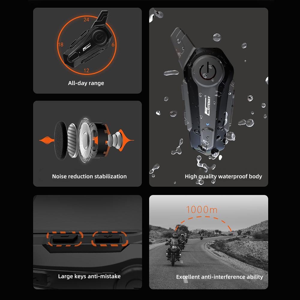 Bluetooth Headphone Motorcycle Helmet Intercom Headset 1000M For 2 Rider Intercomunicador Moto Wireless Interphone Handfree Call