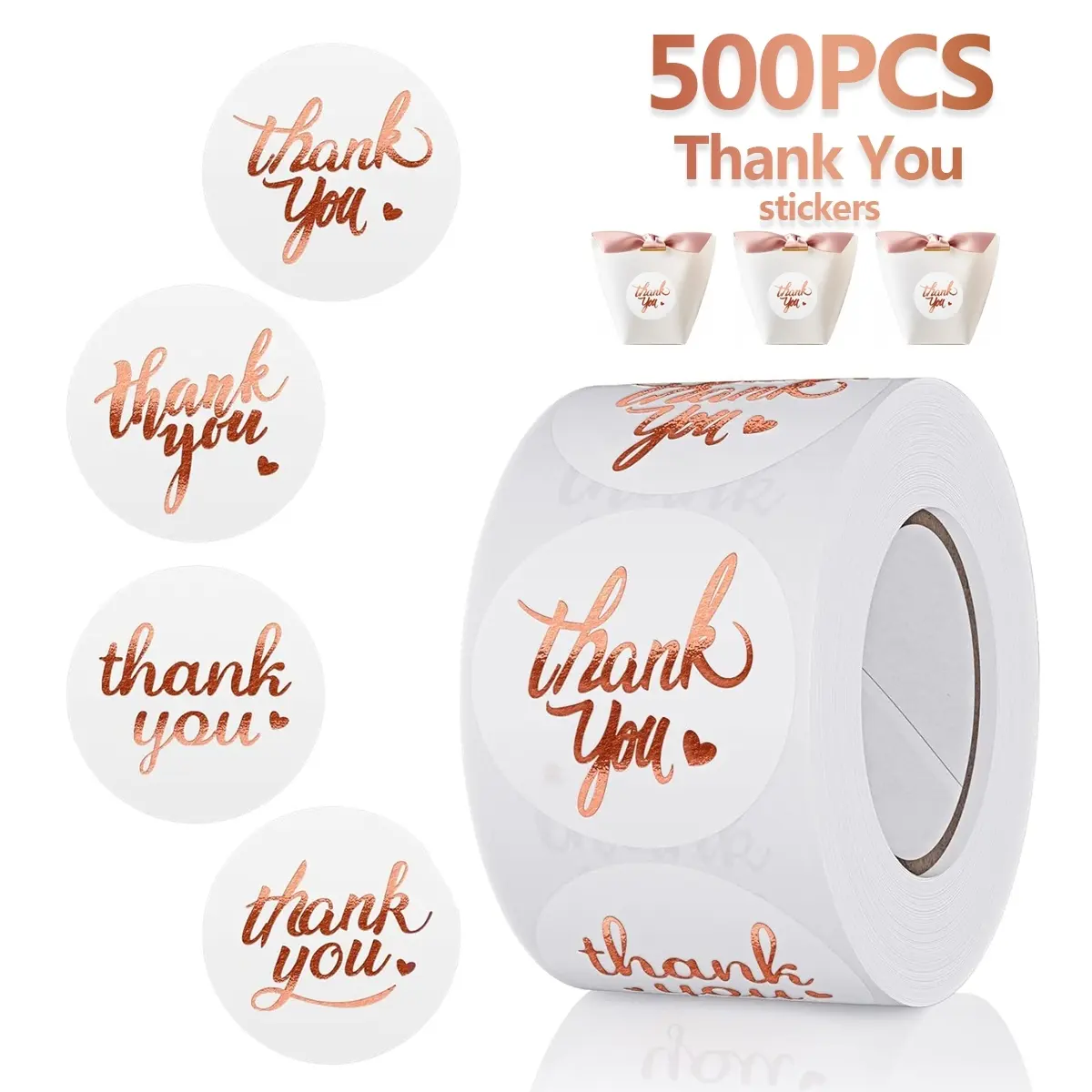 Thank You Sticker, 500pcs/roll Round Self Adhesive Gift Wrapping Sticker, Decorative Sticker for Wedding Party & Birthday & Graduation, Circle Stickers