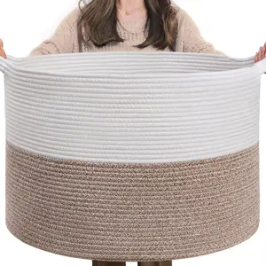 Blanket Basket  Living Room 21.7" x 21.7" x 13.8"-Storage Basket with Handle  Organizing Toy Pillows Woven Cotton Rope Laundry Basket Stuffed Animal Toy Storage  Play Room