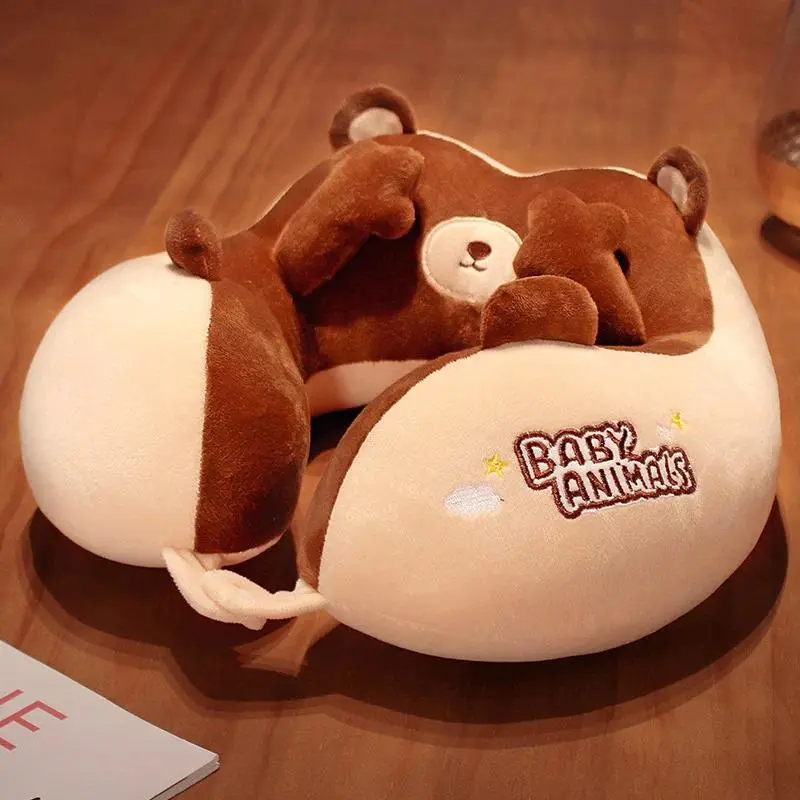 Cartoon U-shaped Pillow Plush Memory Foam Animal Shape Nap Pillow Office Student Portable Pillow Travel Pillow Neck Pillow
