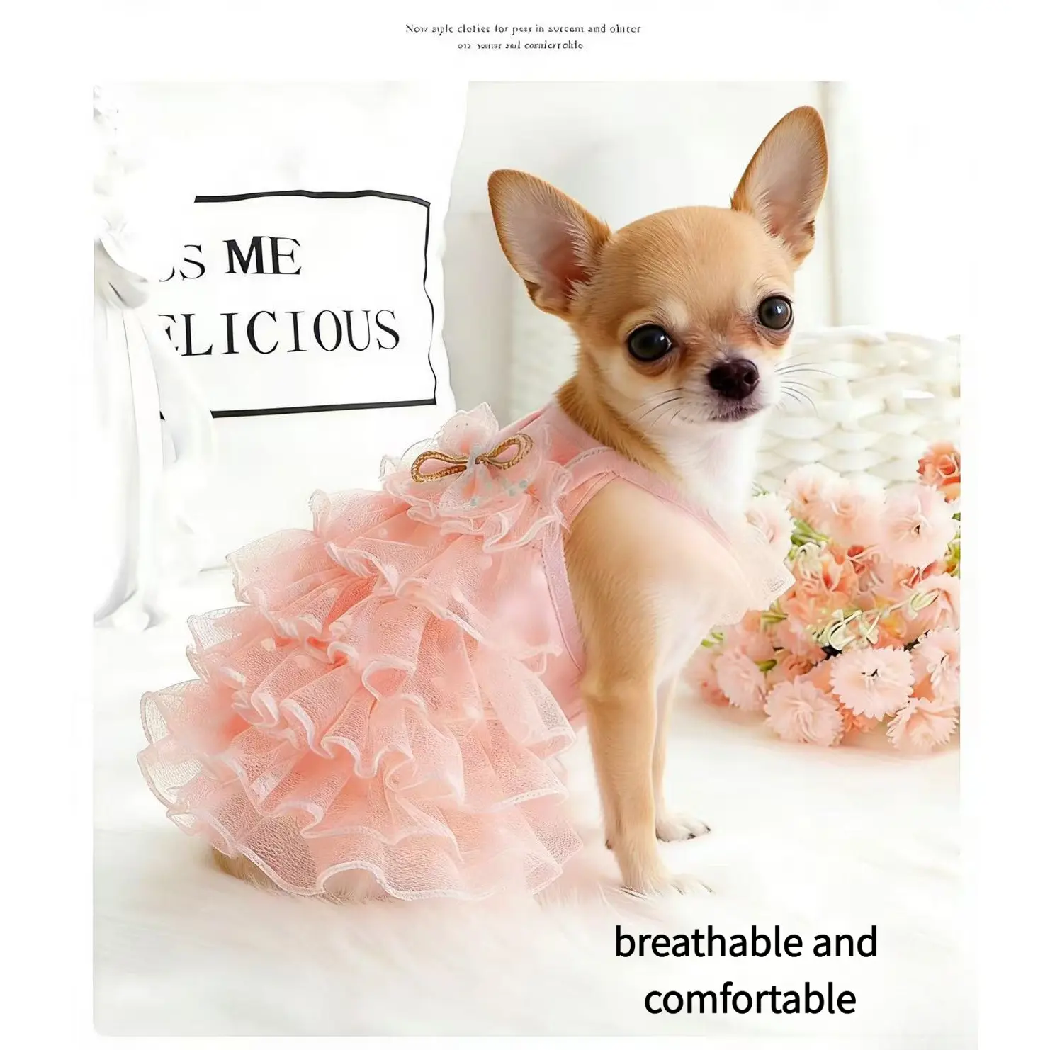 Cute Small Dog Dress - Summer, Lightweight, Breathable High-Quality Elastic Fabric Pet Clothing for Teddy, Chihuahua (Poodle, Pomeranian Compatible), Puppy Clothes, One-Piece