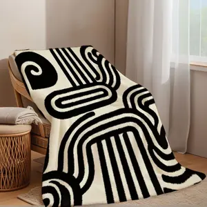 Modern Abstract Geometric Pattern Blanket Soft Flannel Bedspread for Sofa Bed Office Lightweight Warm Swirl Pattern Bed Cover Comfortable Decorative Blanket All-Season Use