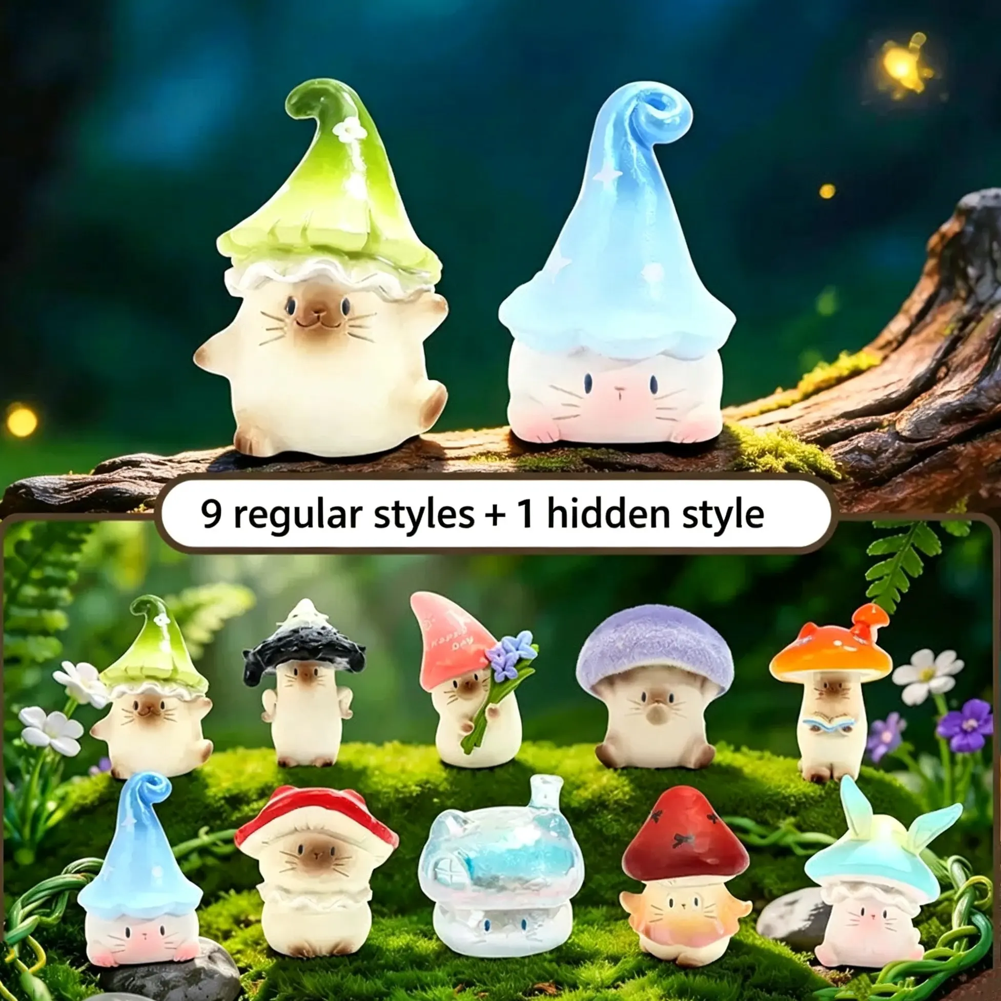 Cute Cat Mushroom Decorative Resin Figurine, Cartoon Animal Desktop Ornament, Small Cute Toy for Home Decoration, Perfect Gift Idea