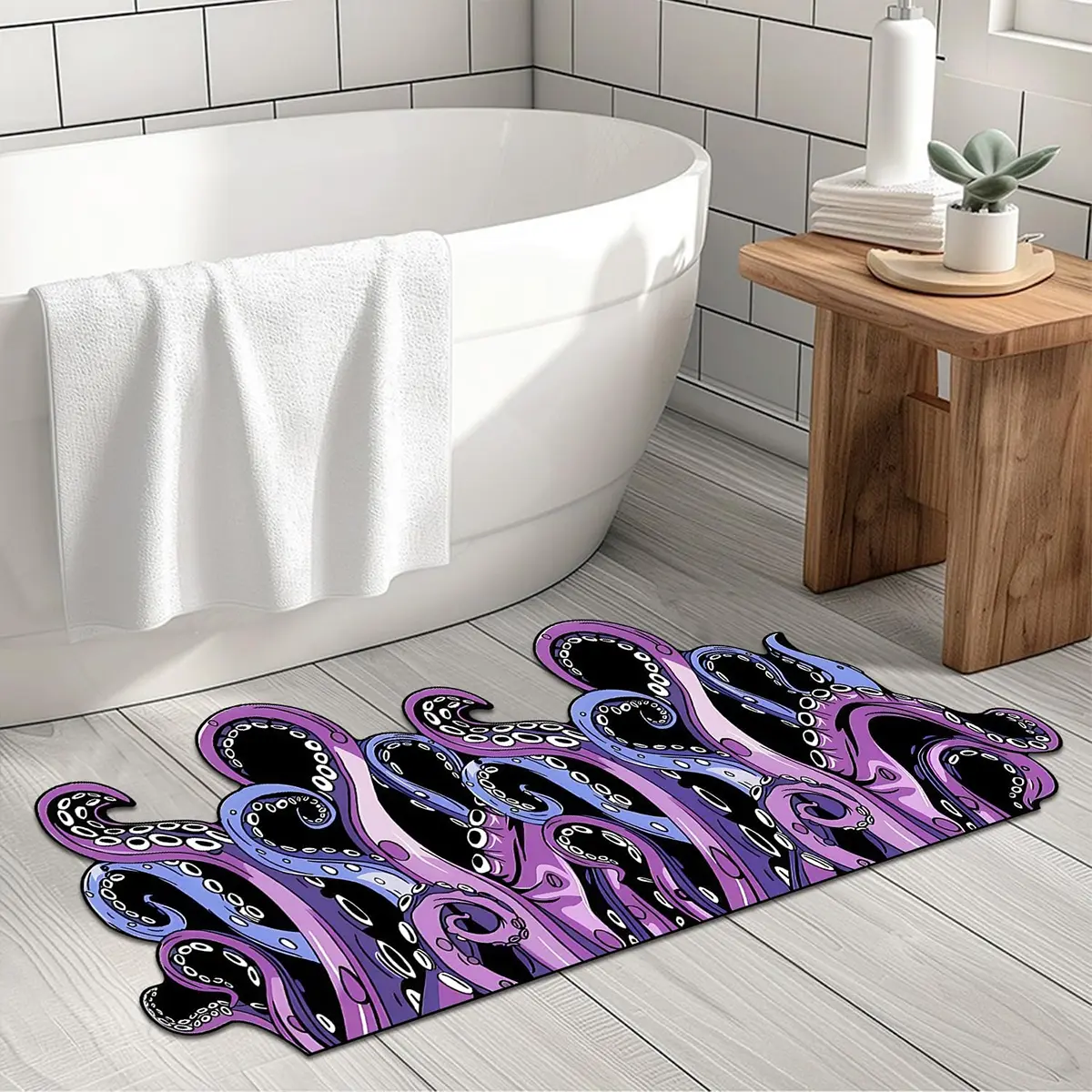Funny Octopus Tentacle Pattern Rug, 100% Polyester Material, Non-Slip Bottom, Fine Edge, Suitable for Hallway, Living Room, Bathroom, Balcony Decor