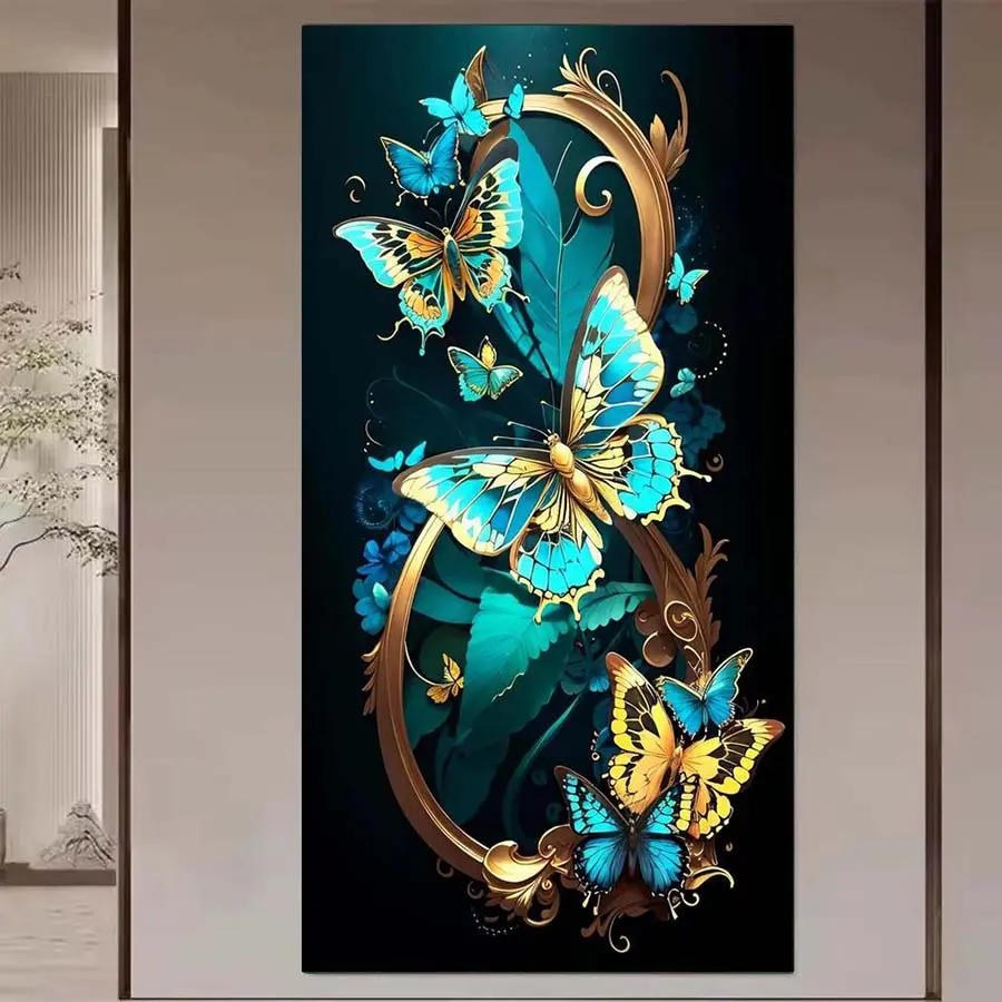 1 DIY diamond painting kit, 5D diamond art set, DIY decoration, blue butterfly group diamond painting kit with full round diamonds, mosaic, diamond art, DIY home decor, suitable for Christmas.
