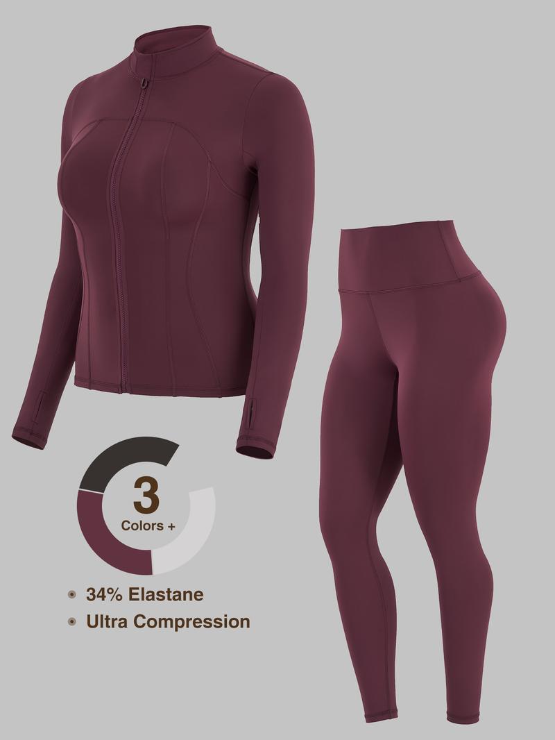 Women's Solid Zip Up Jacket & High Waist Leggings Tracksuit Set, Sporty Breathable Comfy Outfits for Yoga Gym Workout Running, Ladies Sportswear for All Seasons, Athletic Sportswear, Sports Clothing Set Women's Solid Zip Up Jacket & High Waist Leggings Tracksuit Set, Sporty Breathable Comfy Outfits for Yoga Gym Workout Running, Ladies Sportswear for All Seasons, Athletic Sportswear, Sports Clothing Set