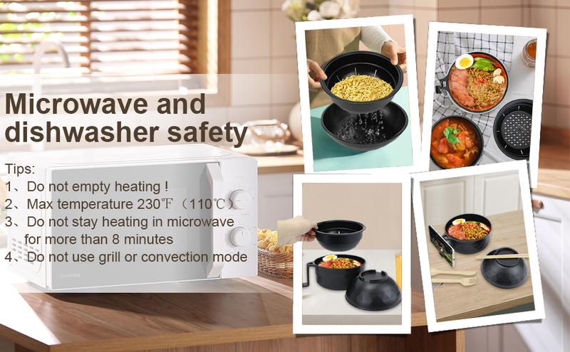 MIUVA Ramen Bowls Set with Microwave Soup Bowl Ramen Cooker BPA-Free Dishwasher Safe Includes Chopsticks Spoon Eco-Friendly PP Materials Quick Convenient Tableware Sets Thanksgiving tableware Value Pack Christmas Gift Set Stock Up  Filter Cover