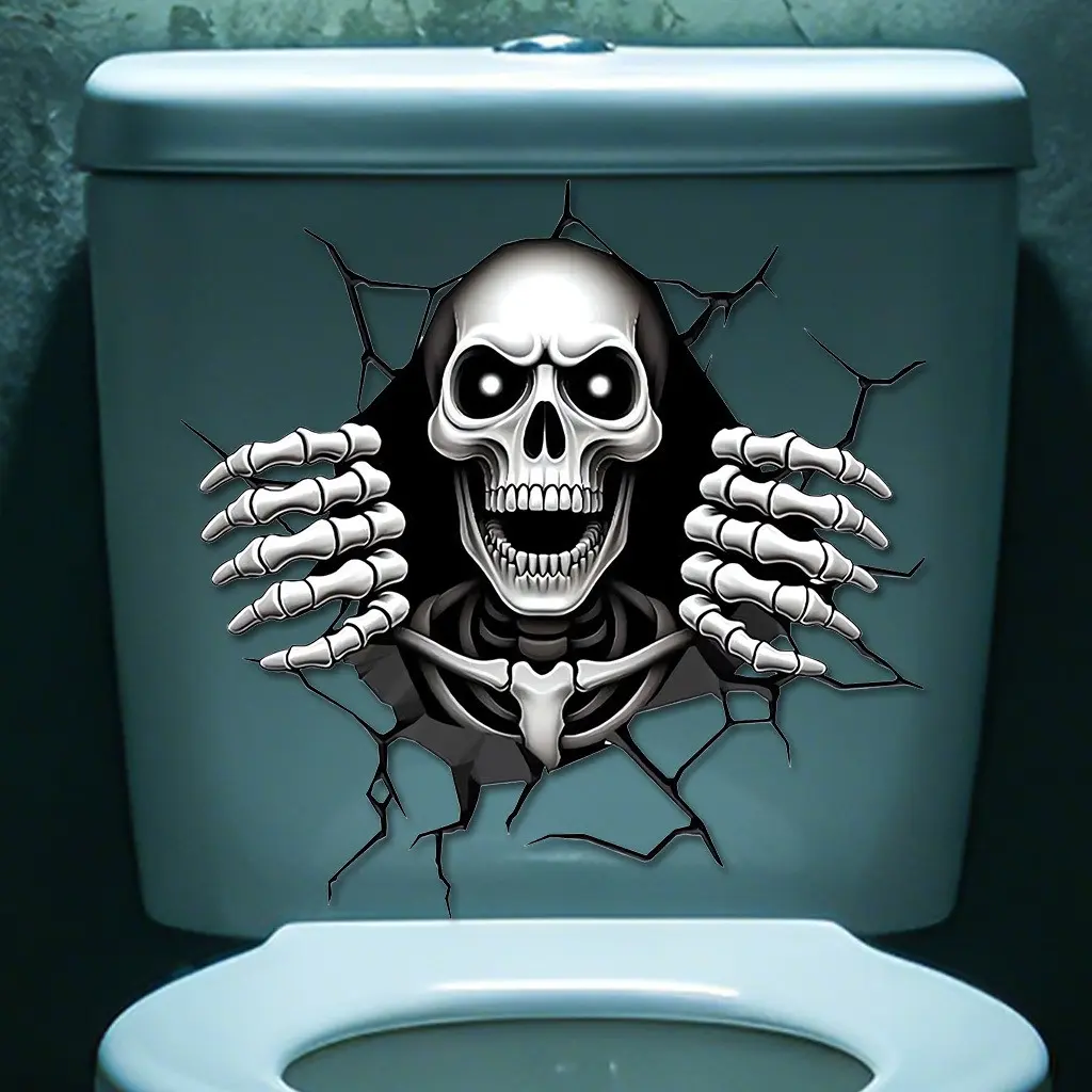Halloween Fun Skull Fracture Wall Sticker, Self-Adhesive PVC Material, Room Decor, Wall Decor, Home Decor, Halloween Party Sticker