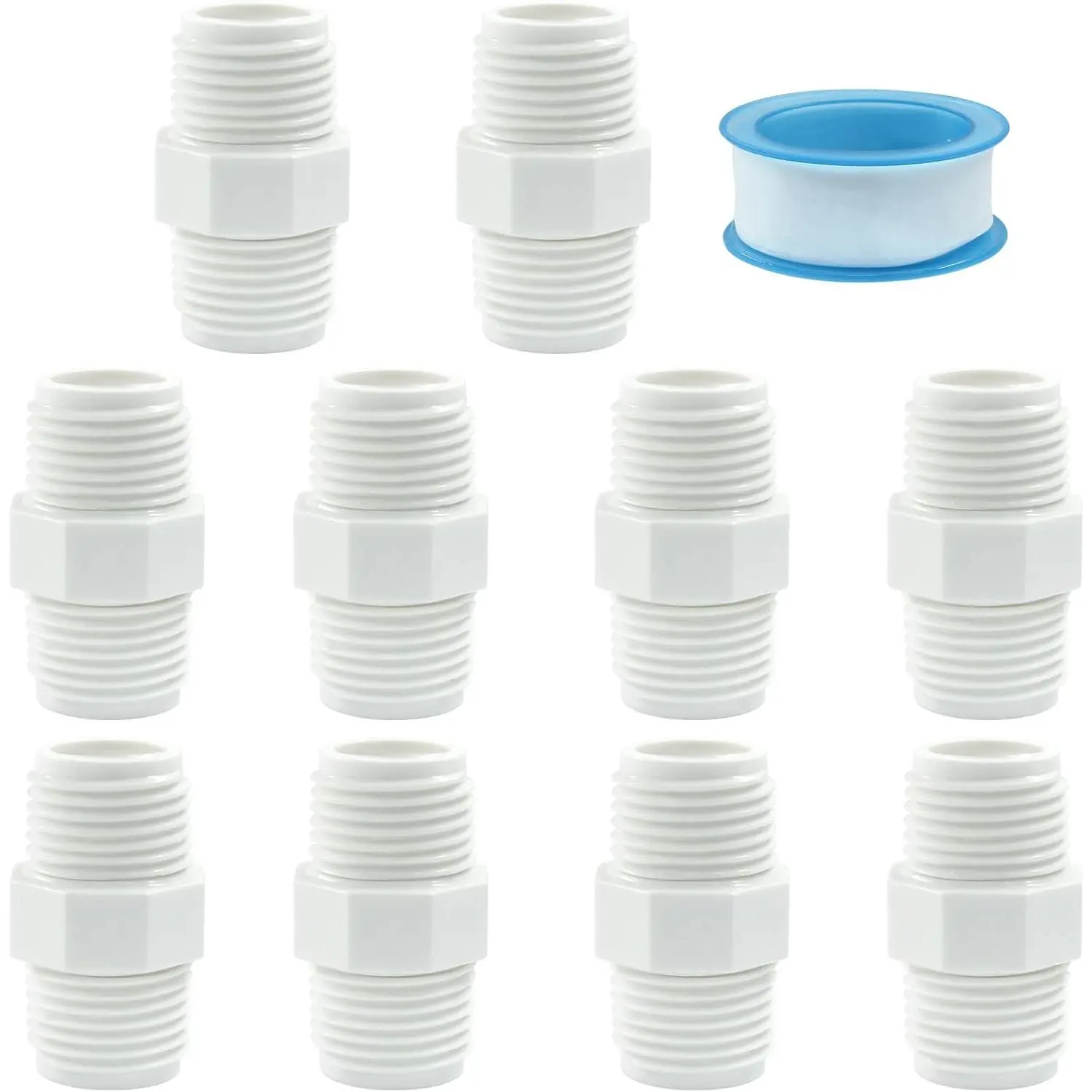 1/2 Inch PVC Nipple Coupling Adapter, 10 count | Thread Connector Male to Male Fitting, Pipe Fittings for Thread Plumbing,  or Industrial Use