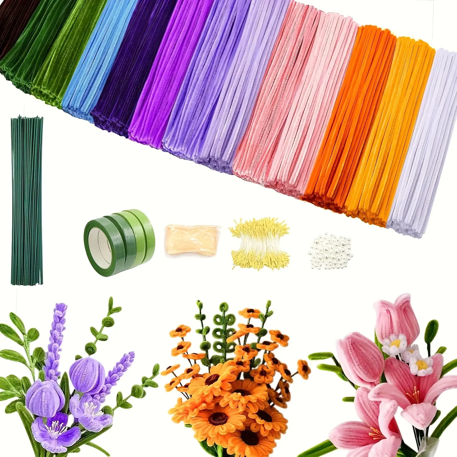 1059 Piece Floral Decoration Kit, Includes Step-By-Step Video Tutorial, Chiffon Ribbon Crafts, DIY Art Supplies, Perfect for Beginners