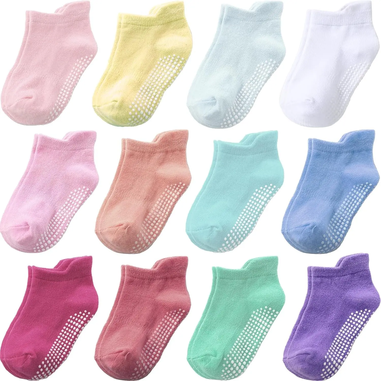 Baby Toddler Non-Slip Grip Cotton Ankle Socks for Boys Girls Kids - 12 Pack, Cute, 6M-7 Years(Gift)