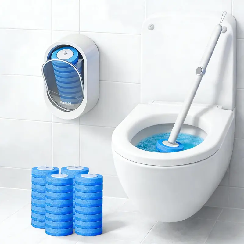 Disposable Toilet Cleaning System - Toilet Wand Kit with 32 High-Performance Refills, Wall Mounted Toilet Brush and Holder for Deep Cleaning Bathroom 32pcs